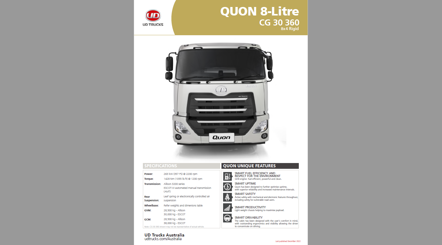 Quon CG 30 360 Spec Sheet