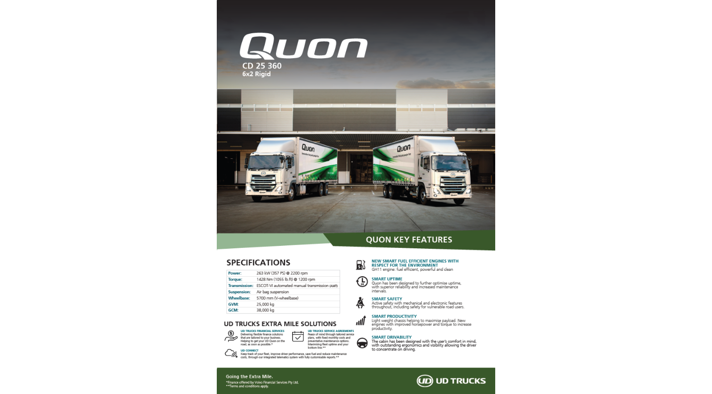 Quon CD 25 360 6x2 Spec Sheet