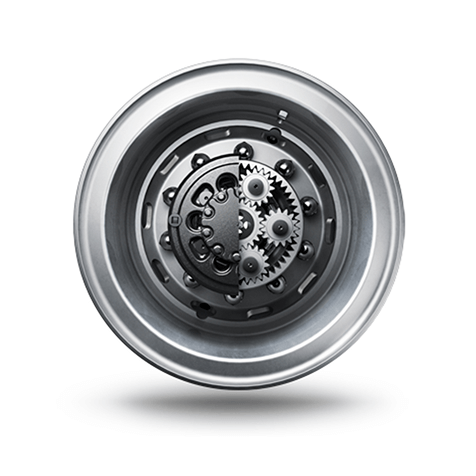 Bánh răng kim loại xếp tầng trong một vòng tròn bạc.