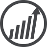 Black upward trending bar chart with arrow enclosed in a circle.
