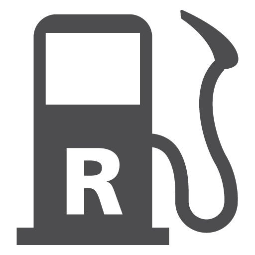Grafiese ikoon van 'n brandstofpomp met 'n "R" op die voorkant.