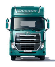 Green Quester truck viewed from the front.