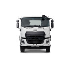 White truck facing forward on plain white background.