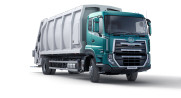 Teal color truck with waste management application Quester